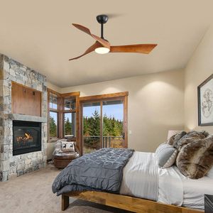 52-Inch Matte Black Home <b>Ceiling</b> Fan with <b>Dimmable</b> 3-Color <b>LED</b> <b>Light</b> 3-Solid Wood Blades Remote Control Reversible DC Motor - Product Image 2