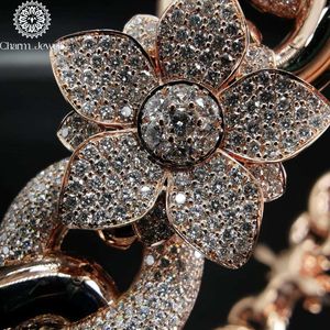 Charm_Jewells 14K Gold Plated Silver Moissanite Flower <b>Statement</b> <b>Necklace</b> Link Chain Unisex Luxury IGI Certified Hip Hop Party - Product Image 3