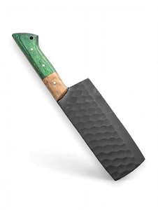 Couteau à découper artisanal en acier noir, manche en bois vert bicolore, outil culinaire - Product Image 6
