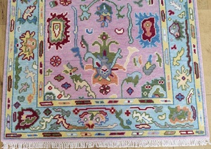 Tapis en laine rose à motifs floraux, tissé à la main, antidérapant, lavable, rembourré, écologique pour salon, chambre, hôtel - Product Image 2