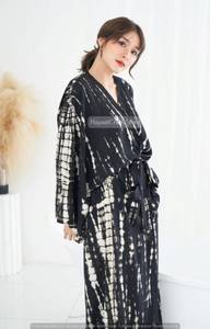 Bata Larga de Algodón para Mujer con Estampado Tie-Dye, Cuello en V, Manga Larga, Estilo Kimono Casual de Verano, Cierre con Cordón, Tejido Suave - Product Image 2