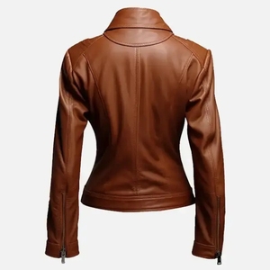 Chaleco de cuero de manga larga estilo chaqueta, ¡Gran oferta! Chaleco de moto vintage transpirable de cuero genuino negro para mujer con un solo botón frontal. - Product Image 2