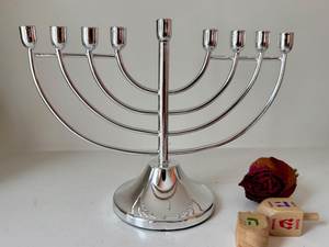 Modern <b>Silver</b> Metal Menorah Candle Holder Decorative Hanukkah Freestanding Tabletop Display Elegant Durable Structure - Product Image 2