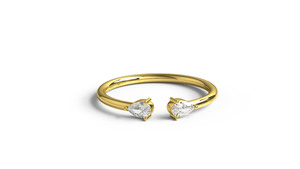 18K Gold Minimalist Pear Cut Diamond Open Cuff <b>Ring</b> For Women Teardrop <b>Two</b> <b>Stone</b> Resizable <b>Ring</b> Dainty Adjustable Finger Band - Product Image 1