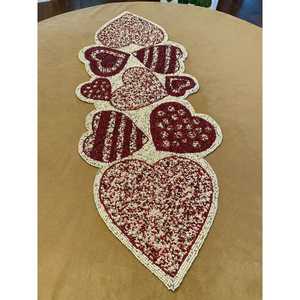 Hand Beaded Heart <b>Table</b> <b>Runner</b> Imports Burgundy Cream India - Product Image 1