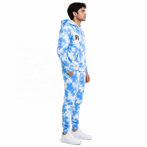 Sudadera con capucha tie-dye de felpa francesa, pantalones casuales de chándal con hombros caídos, bolsillos delanteros y logo, conjunto de chándal y joggers, venta al por mayor OEM - Product Image 2