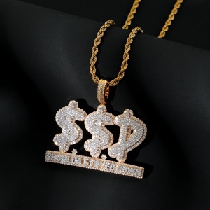 Colgante con Símbolo de Dólar Personalizado, Colgante con Letra de Nombre en Moissanita VVS, Colgante Chapado en Oro sobre Plata 925, Colgante Estilo Rapper Bling para Hombre - Product Image 4