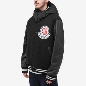 Premium Custom Varsity Jacket Men Streetwear Letterman Jacket <b>Detachable</b> Hood PU Leather <b>Sleeve</b> Baseball Bomber Jacket Unisex - Product Image 2