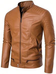 Men's Vintage Distressed Biker <b>Leather</b> <b>Jacket</b> with Front Logo Windproof Cafe Racer Motorcycle Style - Product Image 4