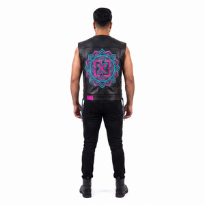 Gilet de motard personnalisé en cuir de vachette 1,0 mm, style cyberpunk streetwear, avec lacets latéraux, pour hommes, vêtement d'extérieur OEM - Product Image 2