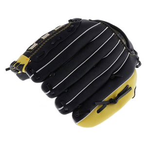 Leather <b>Baseball</b> <b>Glove</b> Right-Handed Outfield Full Finger Black Yellow Checkered Design Hook And Loop Closure Batting <b>Gloves</b> - Product Image 2