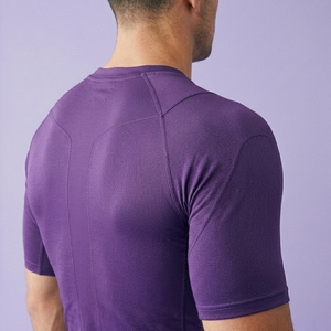 Men's Purple Compression Shirt Short Sleeve O-Neck Quick Dry Slim Fit Sporty Athletic Training Wear - Product Image 5