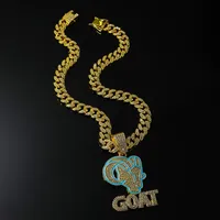 LAX DIORE JEWELS Collar con Colgante de Cabra Chapado en Plata de Ley para Hombre, Unisex, Estilo Hip Hop, con Diamantes Pavé, Cadena Cubana, Aniversario