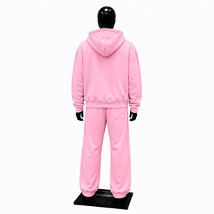 Conjunto de chándal rosa para hombre, sudadera con capucha de cremallera completa y pantalones jogger, personalizado al por mayor, ropa casual urbana, ropa deportiva de forro polar, conjunto de dos piezas. - Product Image 2