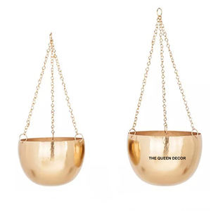 Macetero Decorativo de Metal Redondo para Colgar en la Pared, Acabado Dorado Antiguo, de Acero Inoxidable, Excelente Calidad, Gran Venta - Product Image 1