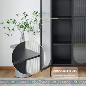 Armoire de rangement haute en verre moderne pour salon avec étagères et portes réglables - Product Image 5