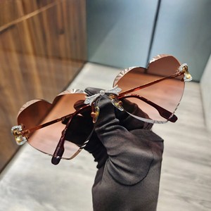 Luxurious Heart-Shaped Designer Bridge Sunglasses <b>for</b> Women Brown Shades <b>Studded</b> Moissanite Best Wholesale Price Anti-Reflective - Product Image 1