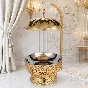 Gold Stainless Steel Round Chafer <b>Food</b> Warmer with Lid and Stand for Hotel Restaurant Banquet Use - Product Image 3