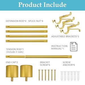<b>Gold</b> <b>Curtain</b> <b>Pole</b> With Wall Brackets Modern Design Easy Installation Cylinder Shape 0.75 0.99 Inch Diameter - Product Image 5