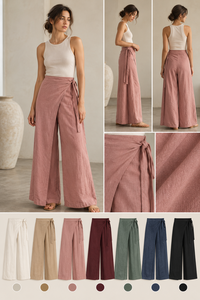 Top Ranking Alibaba Supplier Summer Casual Loose Breathable White Ribbed Top with Mid Waist Pink Wrap Trousers Wholesale - Product Image 3