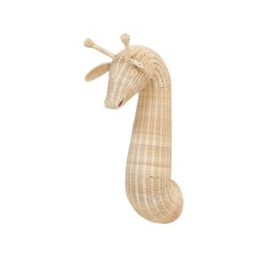 Décoration murale tête de girafe bohème pour chambre de bébé, en rotin, fibre végétale naturelle, animal de la savane, art suspendu pour enfants - Product Image 1