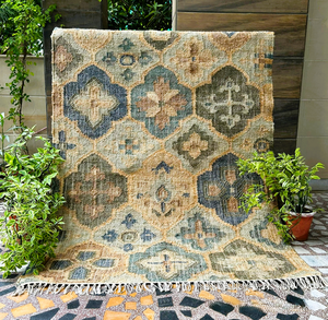 Tapis d'intérieur moderne en jute fait main à motif géométrique |   Kilim écologique, antibactérien, adapté aux animaux, antidérapant, à poils ras et fin - Product Image 3