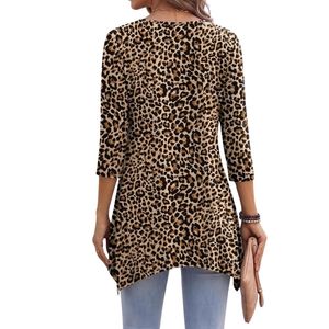 Custom Leopard Cheetah Plus Size Boho Shirts Animal Skin Spot Pattern Drape Hemline Breathable Soft Fabric <b>Tunics</b> - Product Image 2