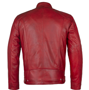 <b>Men's</b> Red PU Leather Moto Jacket Stand Collar Zipper Closure Regular Fit Solid Color Biker Style Autumn Wear - Product Image 4
