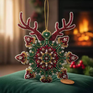 Ornement rectangulaire de haute qualité avec rennes et flocons de neige perlés, décoration de luxe pour arbre de Noël - Product Image 1