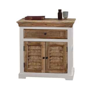 Armoire de chevet en bois de manguier de style scandinave, faite à la main, écologique, avec tiroir et double porte, finition rustique blanchie, moderne - Product Image 4