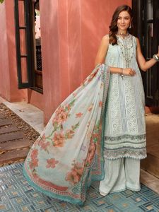 Vestidos de fiesta de boda personalizados para mujer, atractivos trajes Shalwar Kameez de estilo indio, vestido bordado de tela Lawn y Dupatta de malla. - Product Image 5
