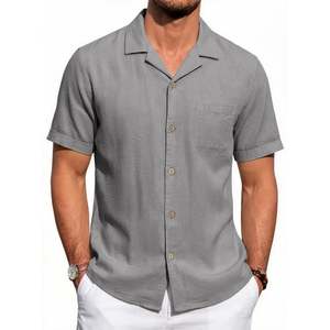 เสื้อเชิ้ตแขนสั้นผู้ชายคอปกคิวบา ผ้าลินินฝรั่งเศส 100% ขายส่งจากโรงงานโดยตรง รับผลิตแบบ OEM พร้อมสกรีนโลโก้แบรนด์ - Product Image 3