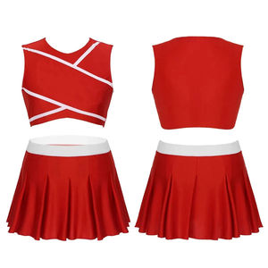 Haut court rose sans manches pour pom-pom girl avec rayures blanches et jupe plissée assortie pour femmes adultes - Product Image 4