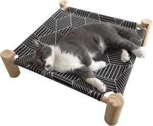Wooden Elevated Indoor Outdoor Bed, Raised Cat Cots Furniture <b>Pet</b> Bed Puppy Bed Portable Breathable cat bed for small animals - Product Image 1