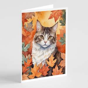La Perm Cat in Fall การ์ดอวยพร A7แพ็คการ์ดเปล่าแปลกๆ8ใบพร้อม5x7ขนาดซองจดหมาย - Product Image 1