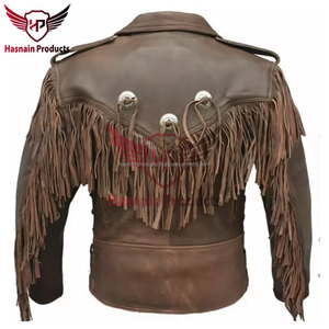 Chaqueta de Cuero Genuino de Cordero Marrón para Hombre, Estilo Occidental del Medio Oeste, Chaqueta con Flecos para Motociclista, Aspecto Vintage Hecho a Mano - Product Image 2