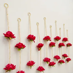 Guirnalda de Flores Artificiales con Cuentas Metálicas Rojas, Decoración de Pared Estilo Art Deco, para Bodas, Hogar, Fiestas y Decoración de Puertas - Product Image 1