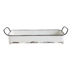 Bandeja Rectangular Rústica de Metal Blanco con Patas Esféricas para Organización de Encimeras de Baño - Product Image 1