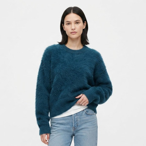 Pull en laine mohair surdimensionné pour femmes, col rond, manches longues, 100% acrylique, pull décontracté d'hiver, épaules tombantes, pull pour femmes - Product Image 1