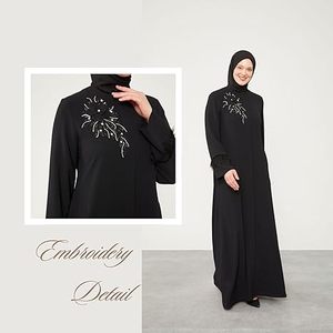 Dubai Plain Islamic Traditional Abaya Women Black Color Stylish Floor Length Zip Open Gown Abaya Customizable Logo Breathable - Product Image 5