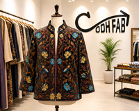 Veste matelassée pour femme en velours brodé 100% coton tissé, motif floral et oiseaux, col montant zippé, style ethnique, hiver, écologique