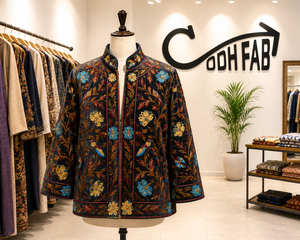 Embroidered Velvet 100% Cotton Woven Women Quilted Jacket Eco-Friendly Floral <b>Bird</b> Pattern Zip <b>Stand</b> Collar Ethnic Style - Product Image 2