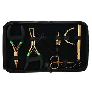 Hair <b>Extension</b> Tools Kit with Microlink Tool Gold Finish <b>Extension</b> Crimper Micro Ring Remover <b>Bead</b> Threading Loop & Hook Set - Product Image 1