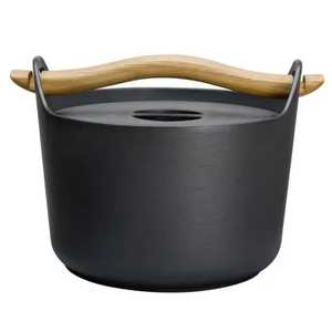 Modern Black Cast Iron Pot with Wooden Handle Nordic Style Luxury Design <b>Foldable</b> Stackable Nonstick Stew Cooking Saucepan Lid - Product Image 1