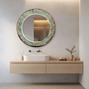 REHMAN CRAFT Handmade Rustic Tree Ring <b>Round</b> <b>Wall</b> <b>Mirror</b> with Crystal Glass and 5mm Thickness Weathered Patina Wood-Effect - Product Image 1