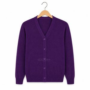 Cosh International Sisterhood Sorority Acrylic Cotton <b>Purple</b> V Neck Knitted <b>Cardigan</b> Long Sleeve Ribbed Women <b>Cardigan</b> Sweater - Product Image 1