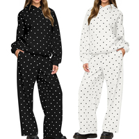 Ensemble de survêtement vintage Y2K pour femmes, imprimé à pois, 2 pièces, sweat-shirt à manches longues surdimensionné et pantalon de survêtement à jambes larges, ensemble de vêtements de détente