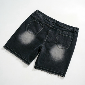 Shorts en jean épais personnalisés pour hommes, style streetwear, avec strass et cristaux, style vintage, fermeture éclair, 100 % coton, service OEM - Product Image 2