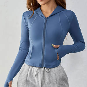 Chaqueta de yoga para mujer, suave al tacto, ligera, de manga larga, tela transpirable, con cremallera completa, para fitness. - Product Image 1