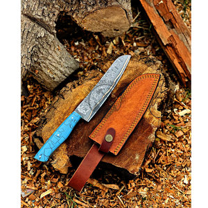 Couteau de chef artisanal de luxe en acier damas cuivré, neuf, avec manche en résine, lame ambidextre de 7 pouces, haute dureté, extra-affûté - Product Image 1